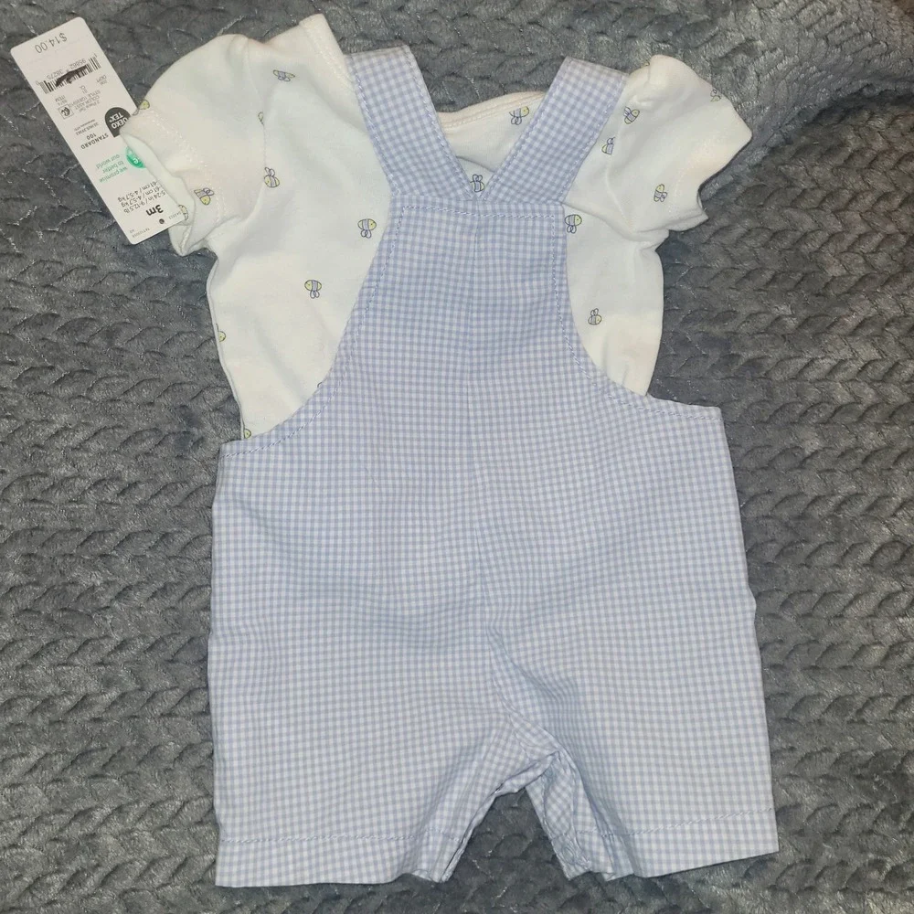 NWT Carter's OshKosh Baby Boy 3M Summer Bundle Gingham Palm Tree Linen 4pc Set